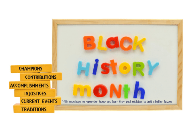 Black History Month text on board