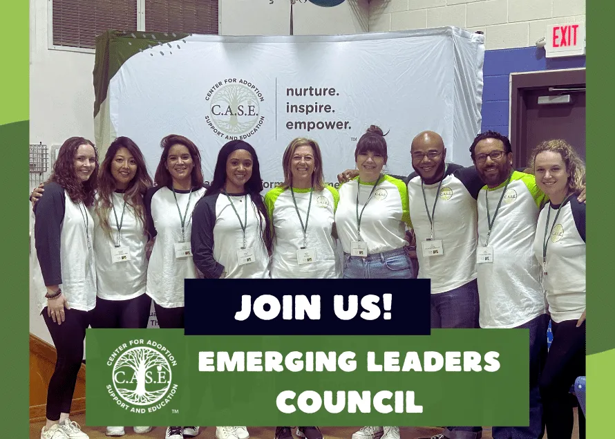 C.A.S.E. Emerging Leaders standing together with C.A.S.E. CEO Debbie Riley, text overlay JOIN US! Emerging Leaders Council