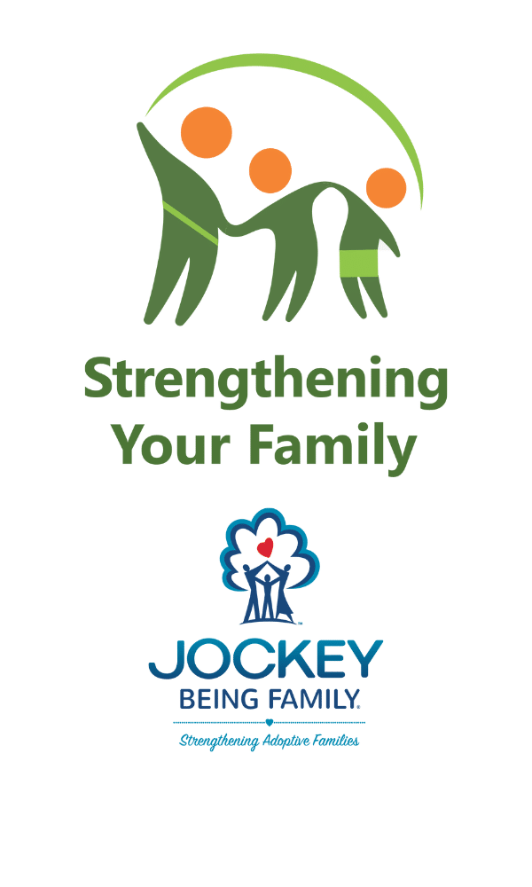 Jockey Being Family Logo under Strengthening Your Family Webinar Logo Graphic Image of People Holding Hands