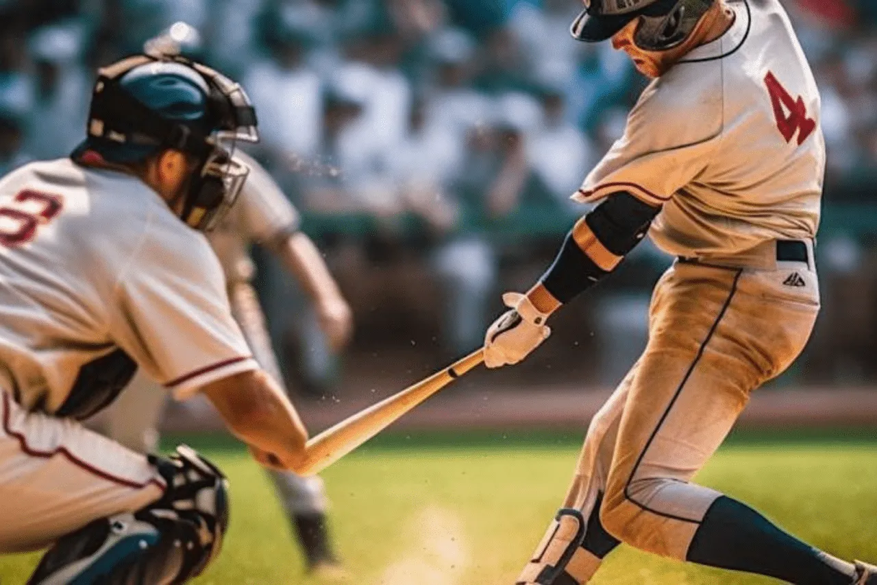 Major league baseball player swinging bat over home plate