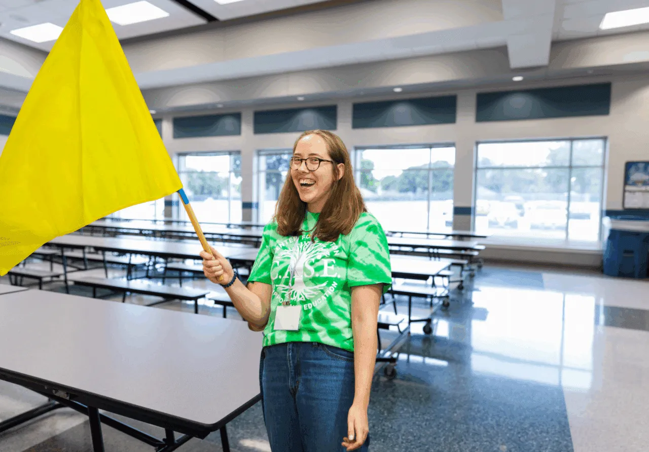 Catey Yost Adult Adoptee in School Setting Cafeteria