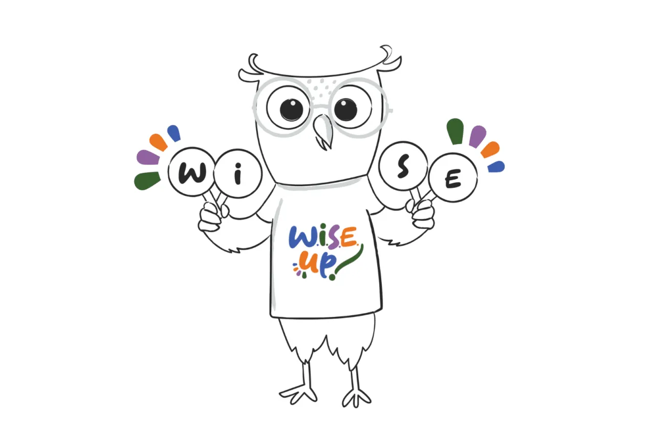 W.I.S.E. Up! Owl Holding Letters