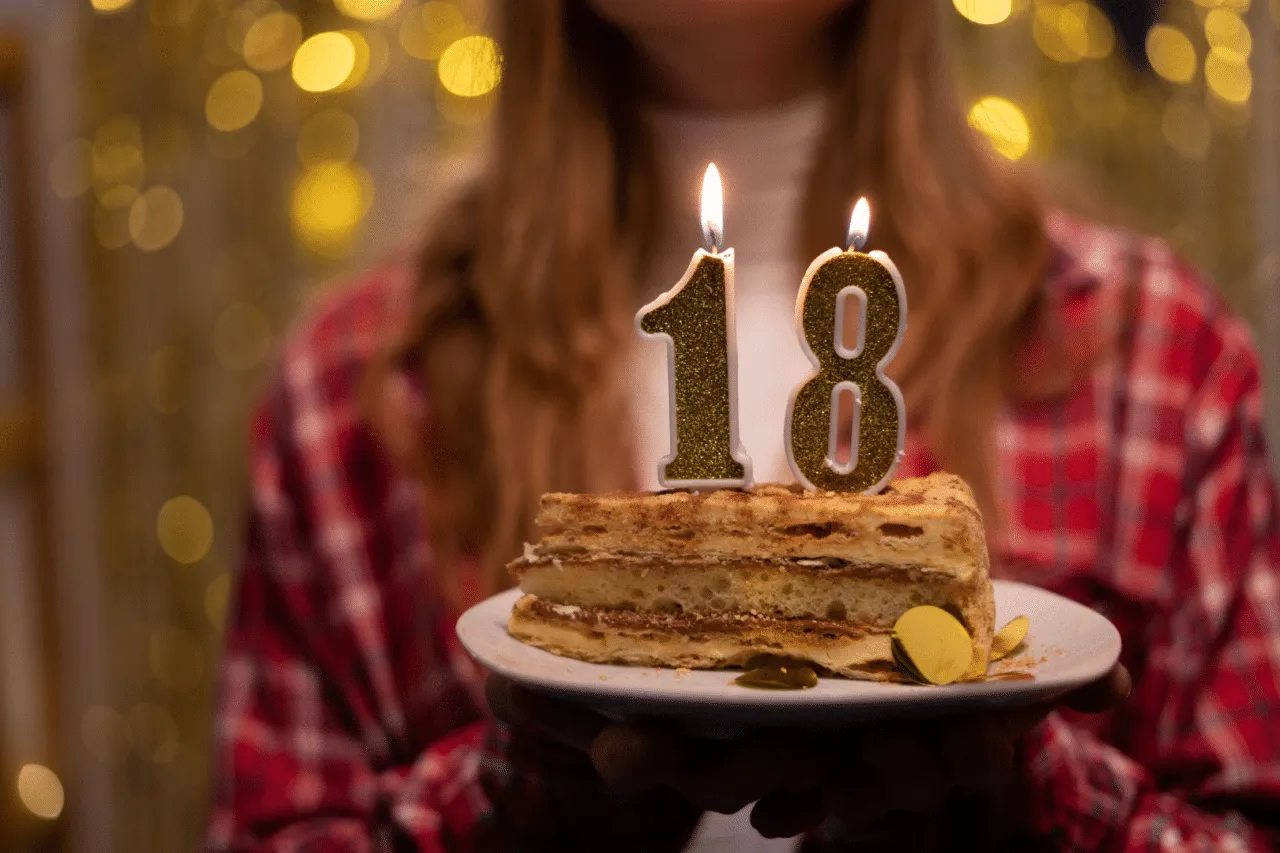 The birthday candles 1 8 on slice of birthday cake